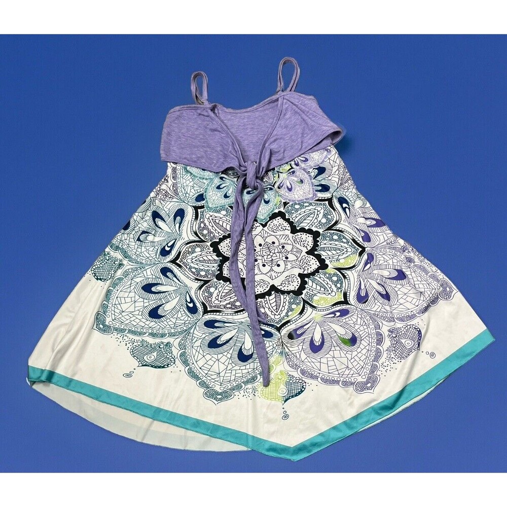 Dressfo Sundress‎ Sleeveless Dress Purple White Floral Wrap Tie Bodice Fairy 8